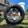 KMC beadlock wheels refinished in Satin Gunmetal with Semigloss Black  rings. #powdercoat #cerakote #sandblasting #wheels...