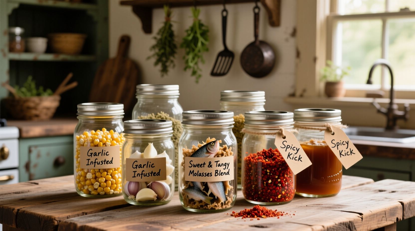 Homemade catfish bait ingredients in mason jars