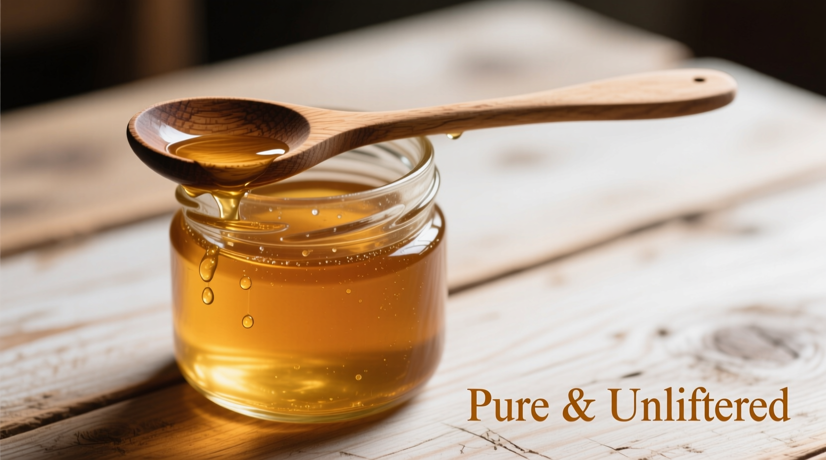 Whipped honey in jar with wooden spoon