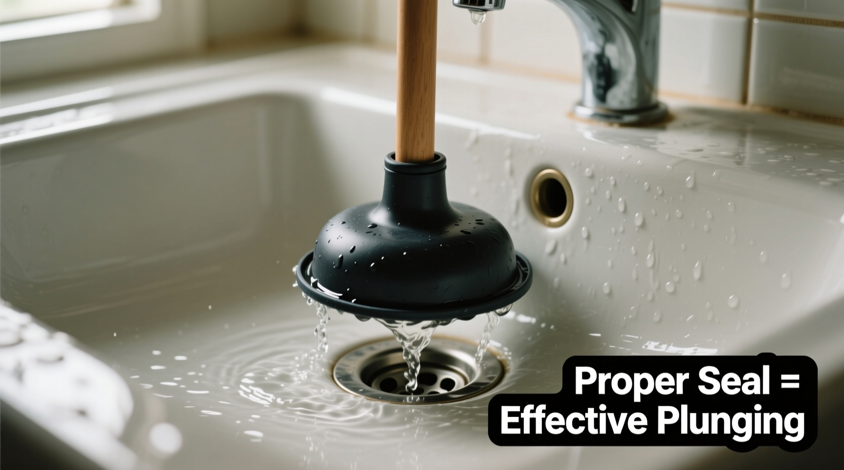 Proper plunger technique sealing sink overflow hole for effective plunging