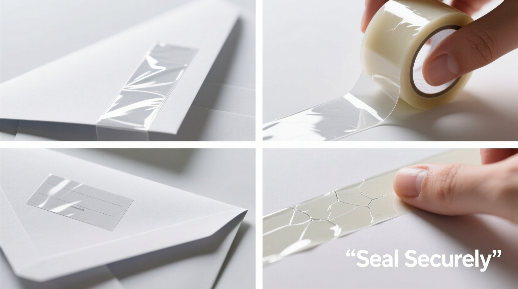 Step-by-step clear tape sticker sealing process