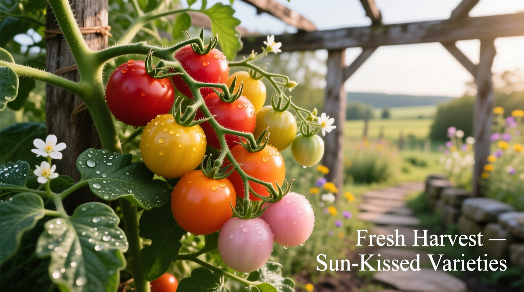 Colorful assortment of cherry tomato varieties on vine