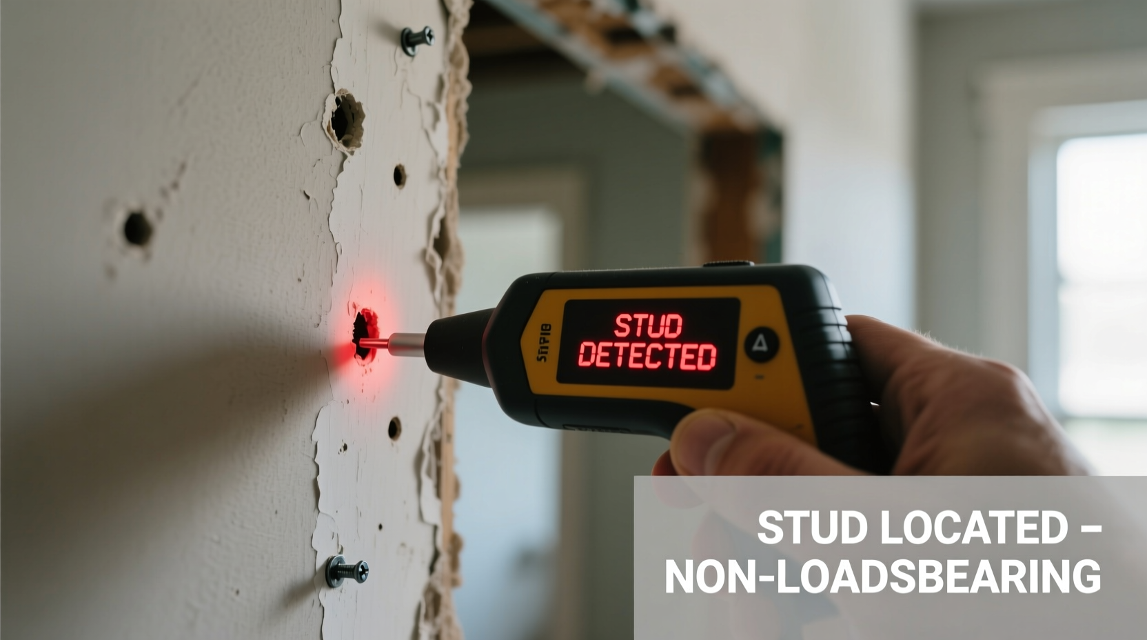 Stud finder locating non-load-bearing wall studs for archway