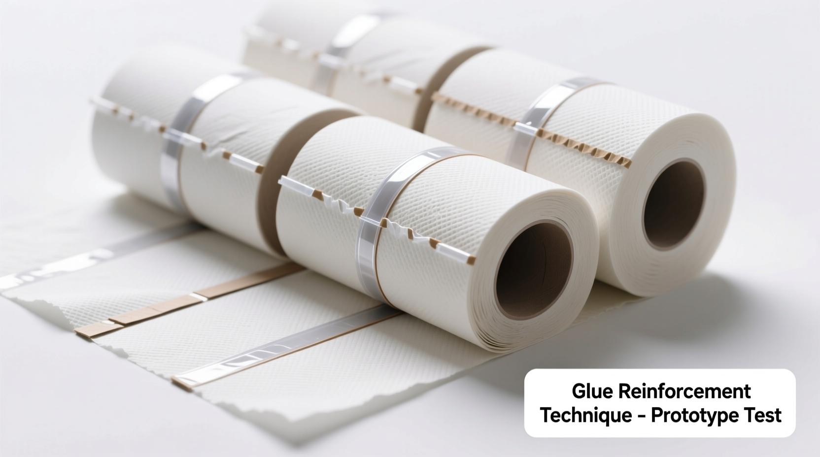 Flattened toilet paper rolls with glue reinforcement technique