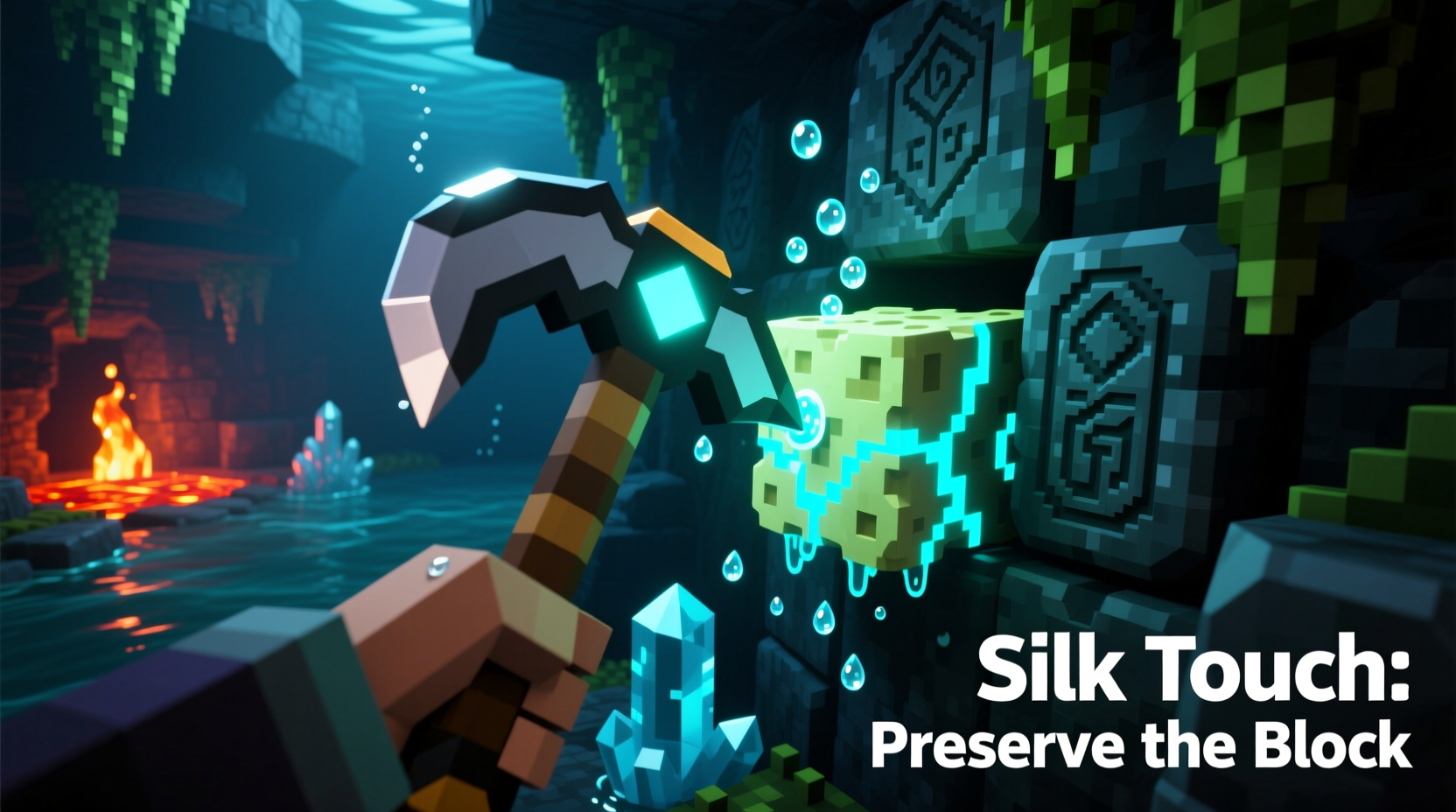 Mining wet sponges with Silk Touch pickaxe in Minecraft