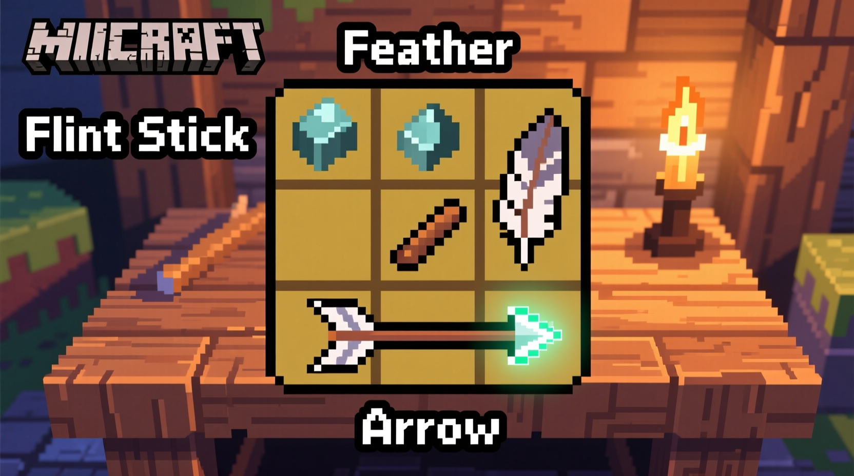Minecraft arrow crafting recipe with flint stick and feather