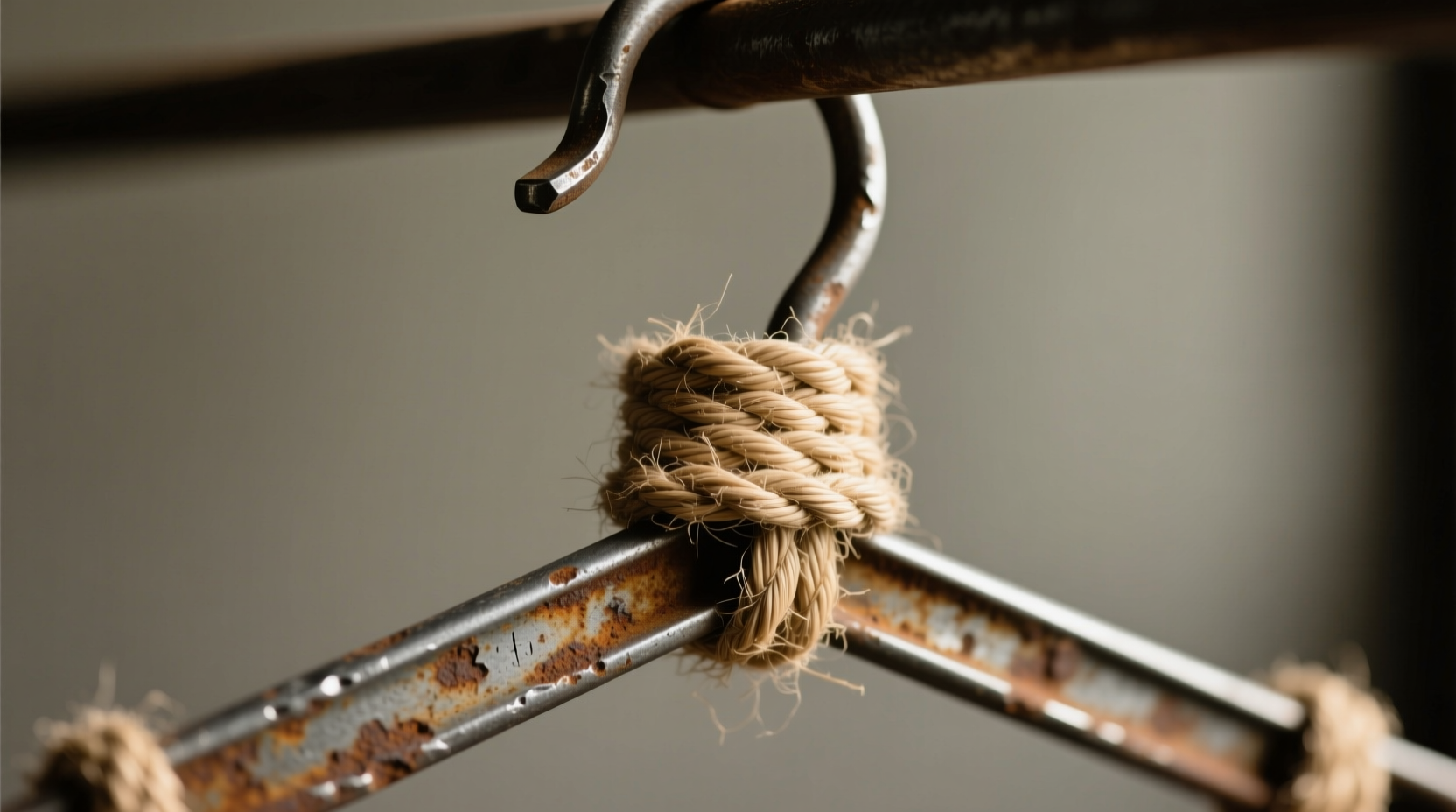 Close-up of twine-wrapped stocking hanger with reinforced notch