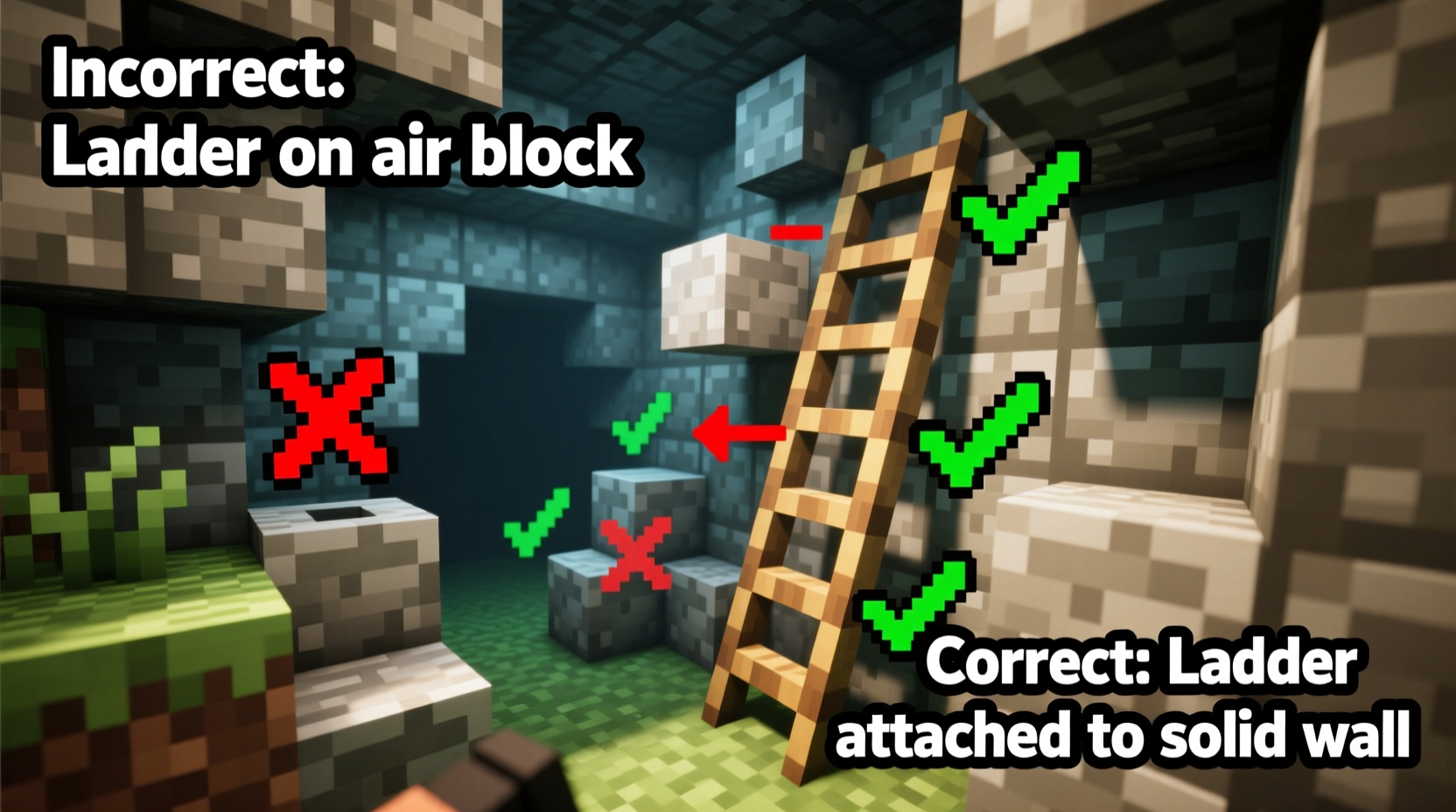 Minecraft ladder placement troubleshooting examples