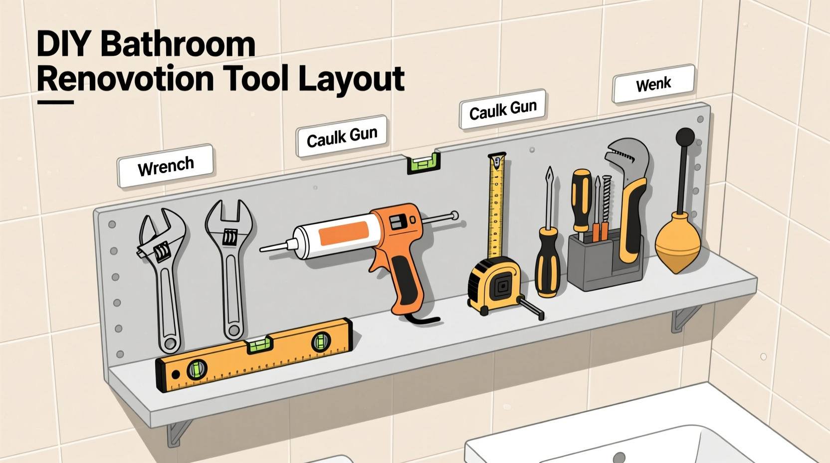 DIY bathroom renovation tools layout
