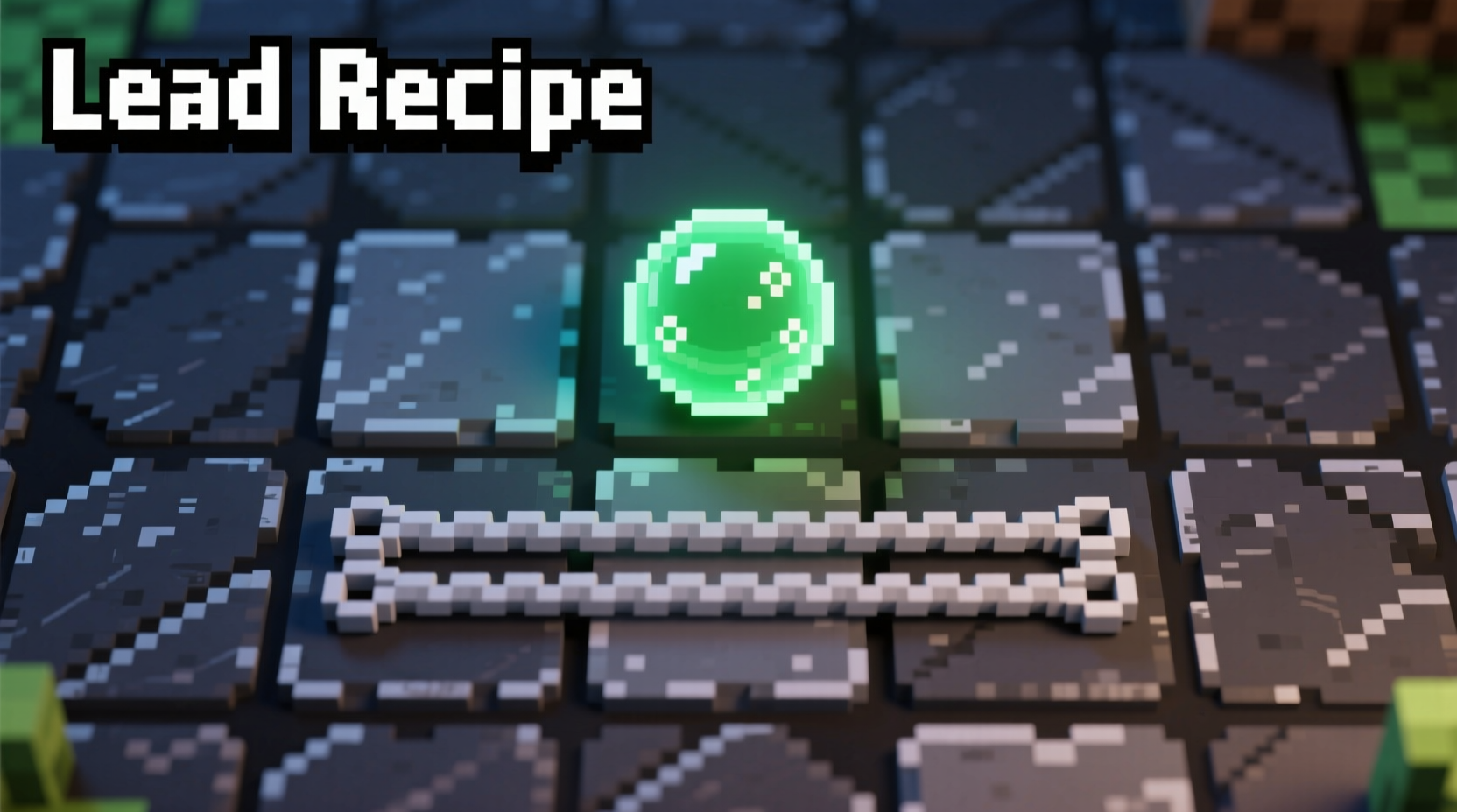 Minecraft crafting grid showing lead recipe with strings and slimeball