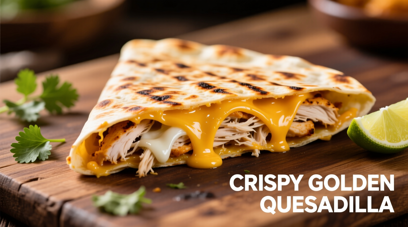 Crispy golden chicken quesadilla with melted cheese