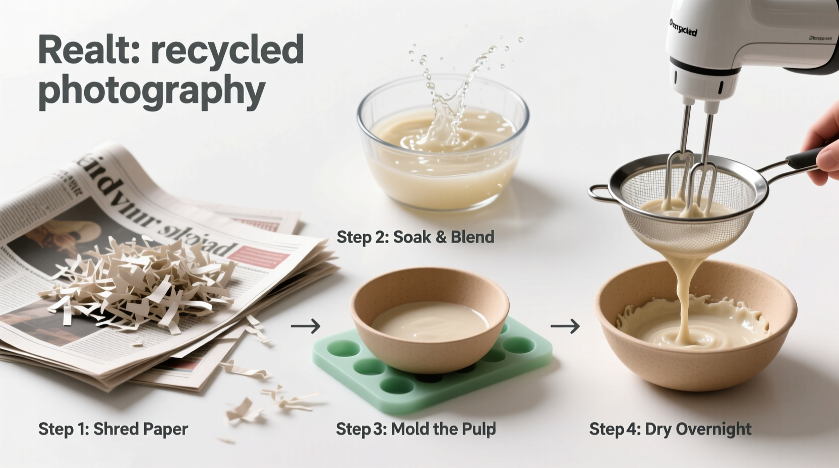 Step-by-step guide for making a recycled paper bowl using household materials