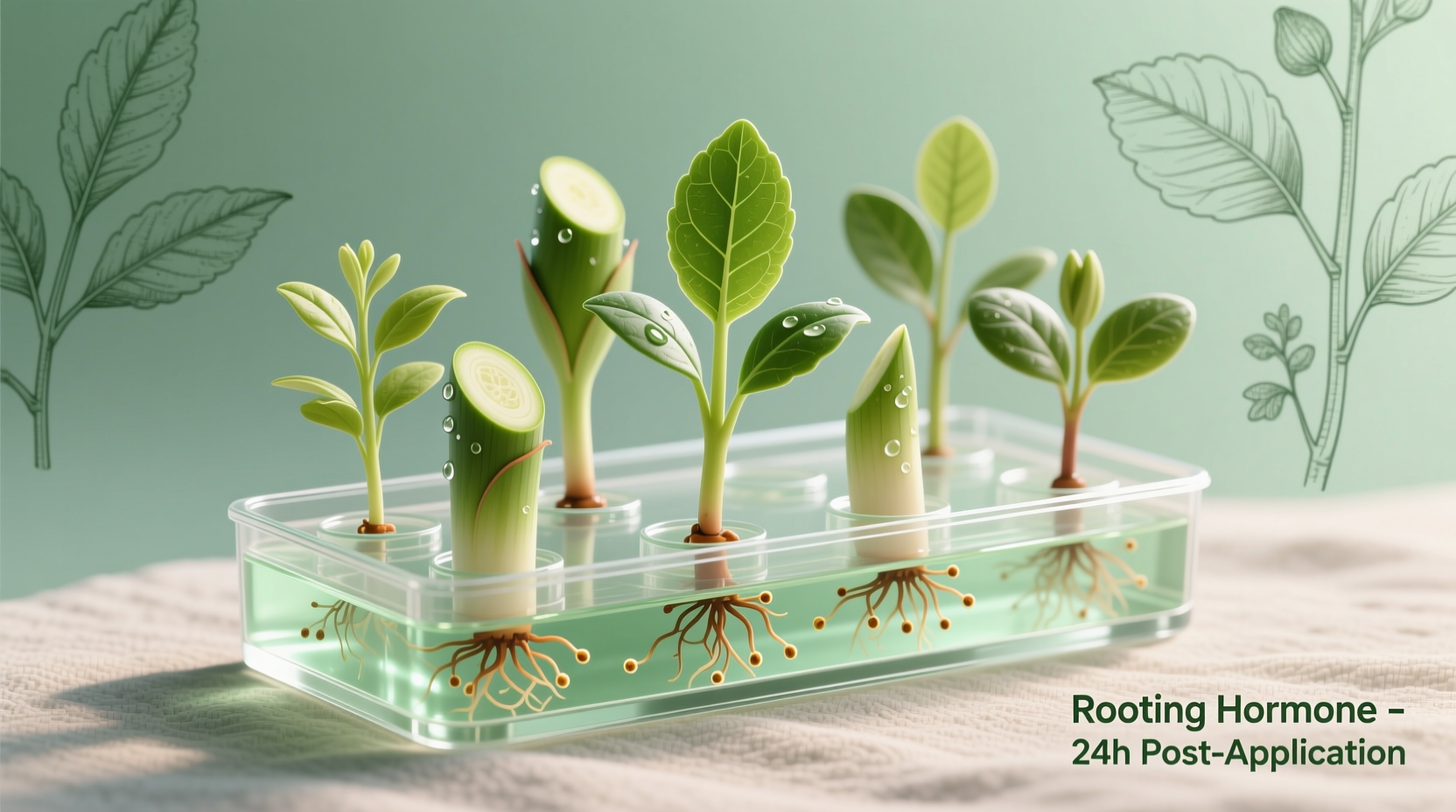 Plant cuttings in propagation tray with rooting hormone