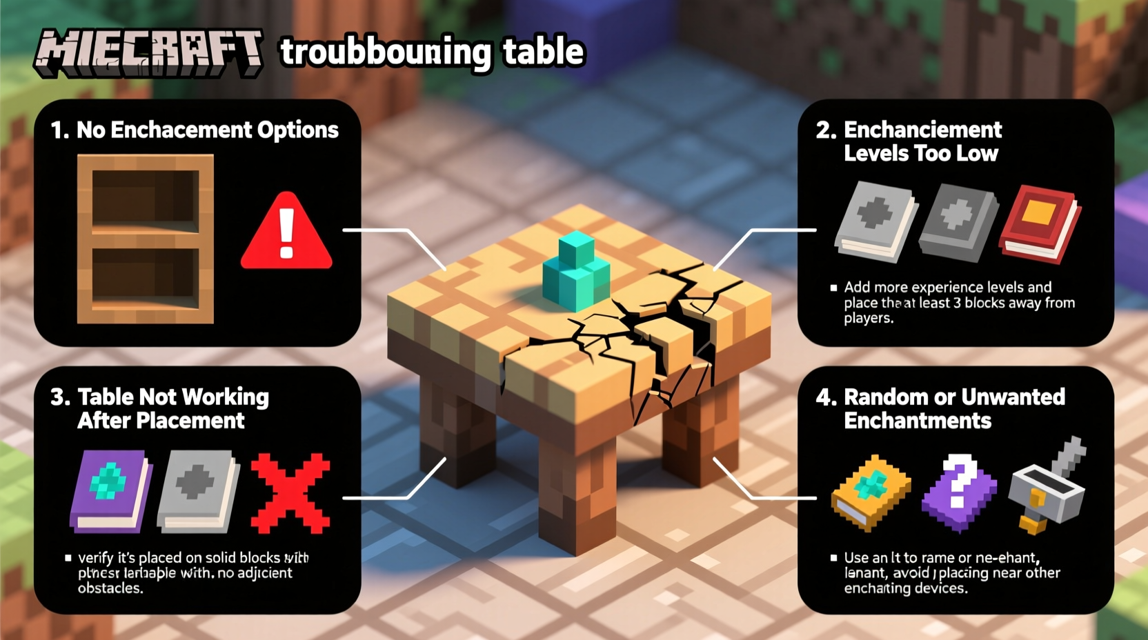 Minecraft enchantment table troubleshooting visual guide