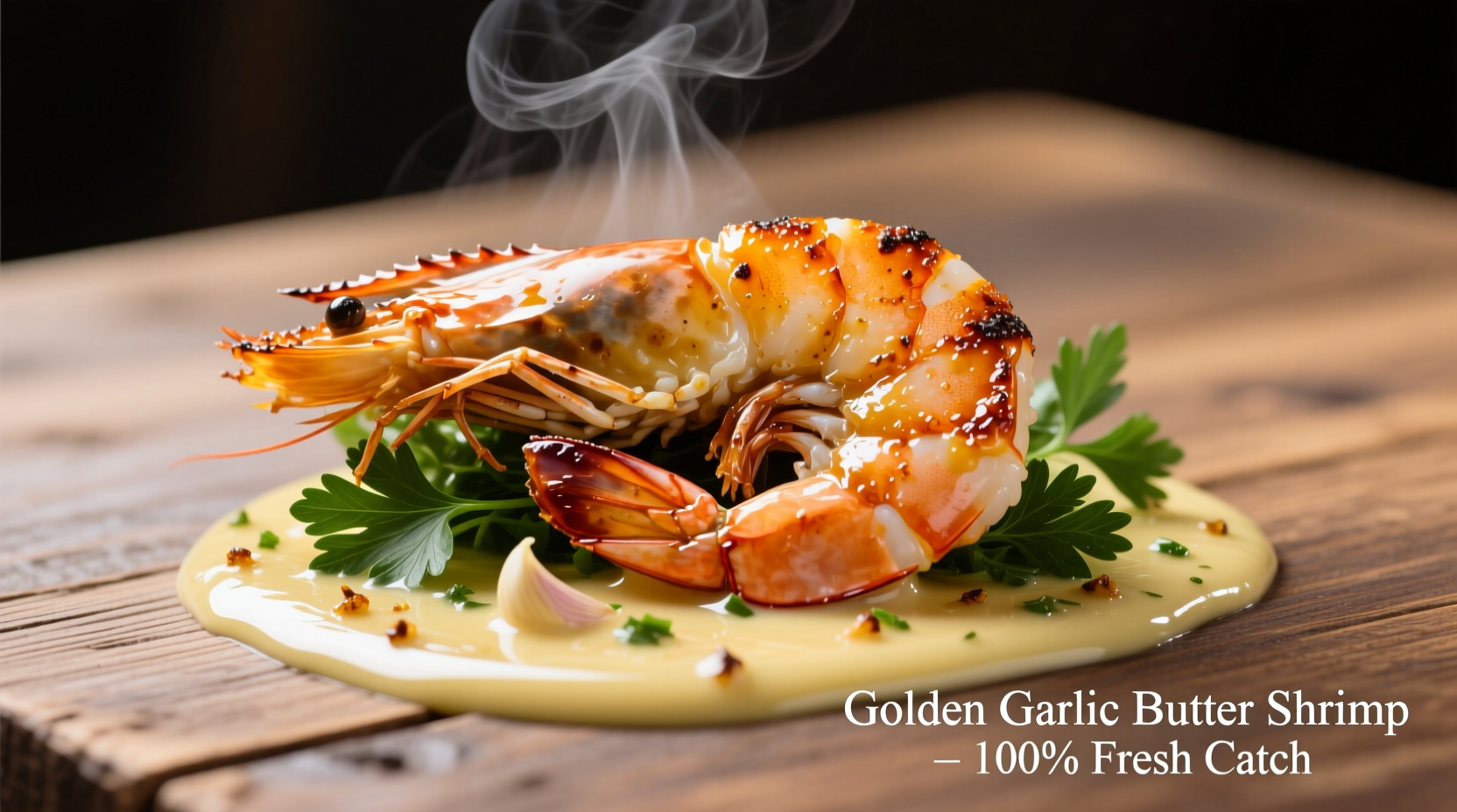 Perfectly seared shrimp in golden garlic butter sauce