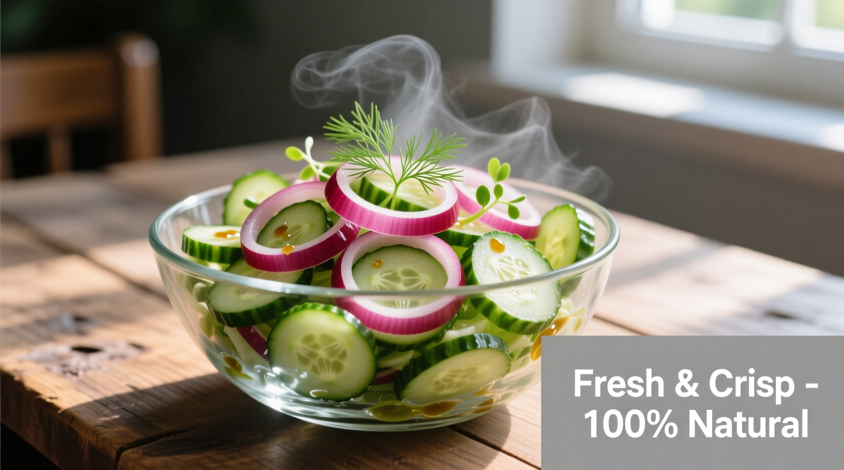 Fresh cucumber onion salad in glass bowl