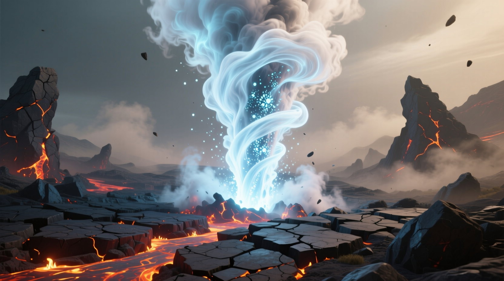 Steam combined with earth forming geyser element in game