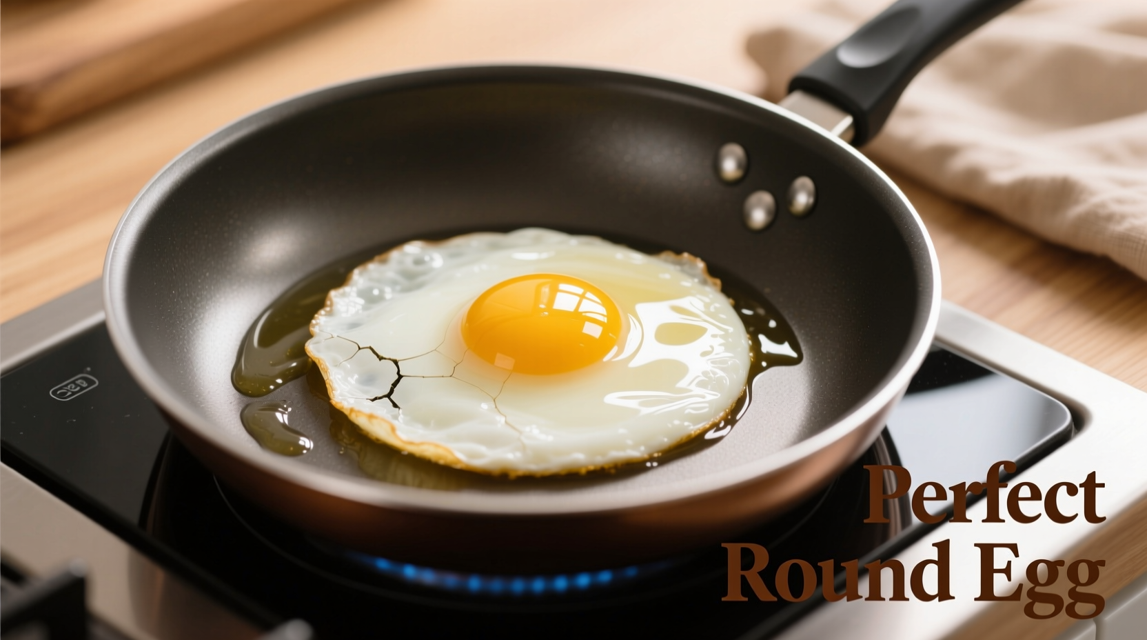 Perfect round egg cooking in non-stick skillet