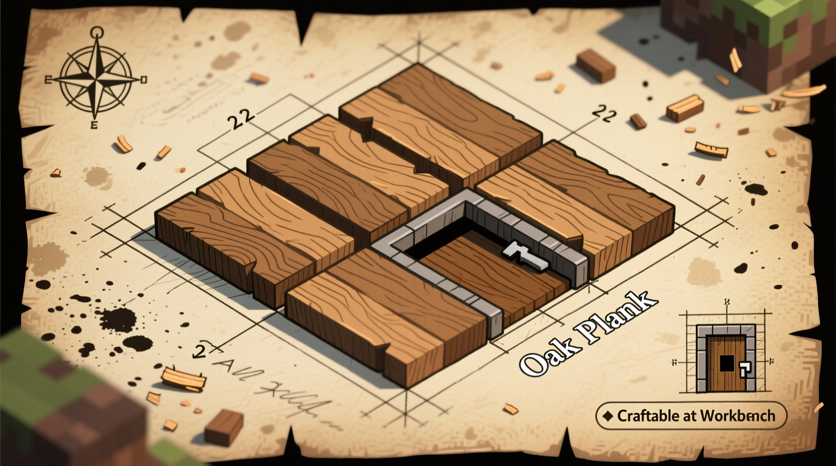 Wooden trapdoor crafting recipe in Minecraft survival mode