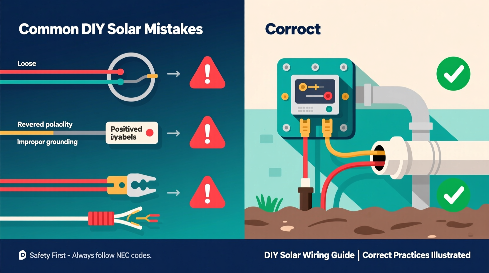 Common DIY solar wiring mistakes with corrections