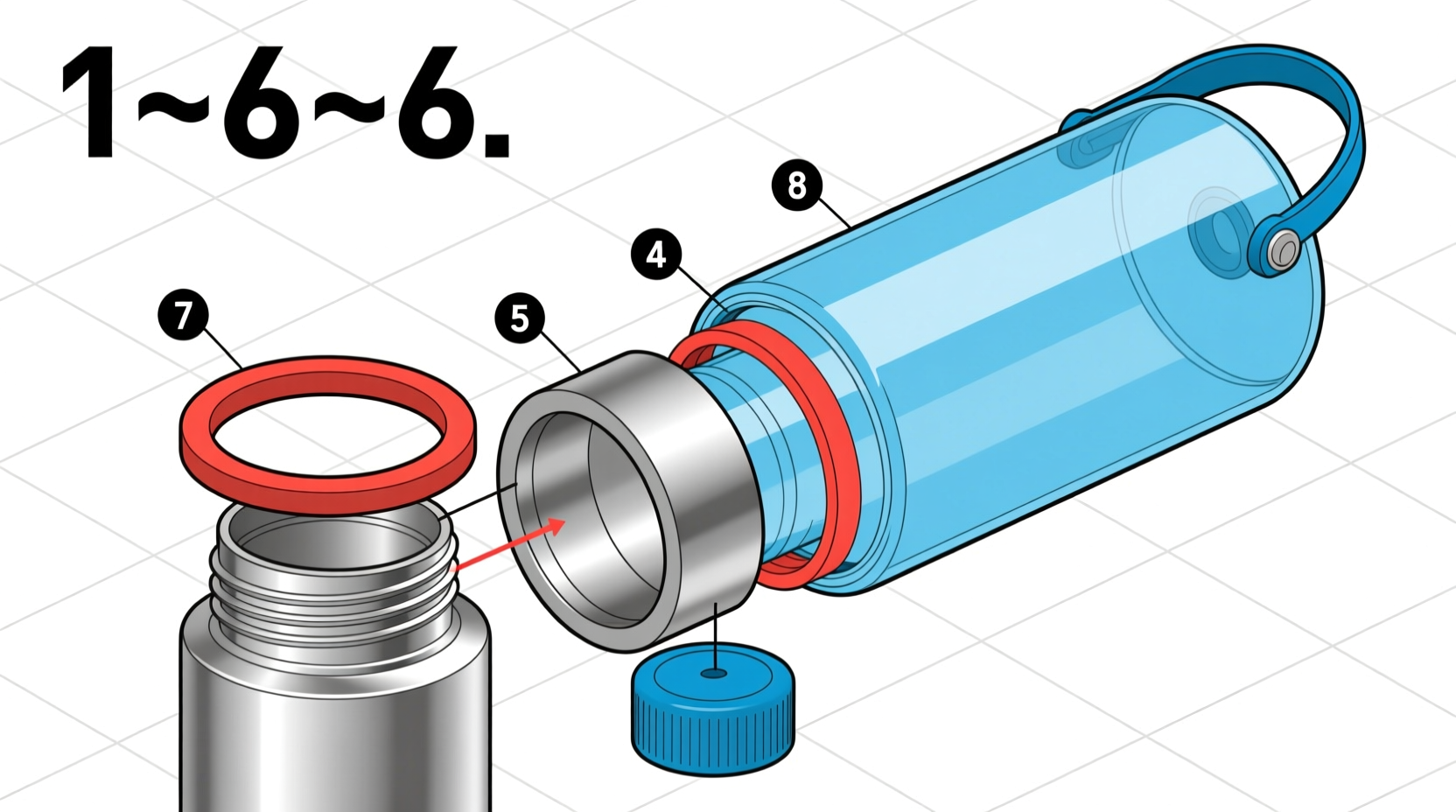 Step-by-step bottle reservoir assembly diagram