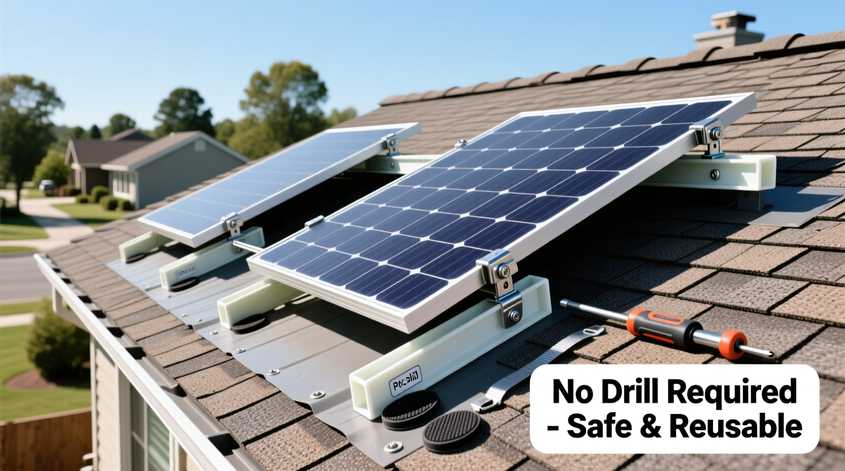 DIY solar panel mounting on roof using PVC brackets without drilling