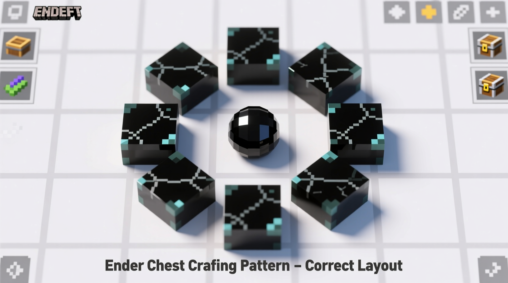 Correct Minecraft crafting grid pattern for ender chest with obsidian ring