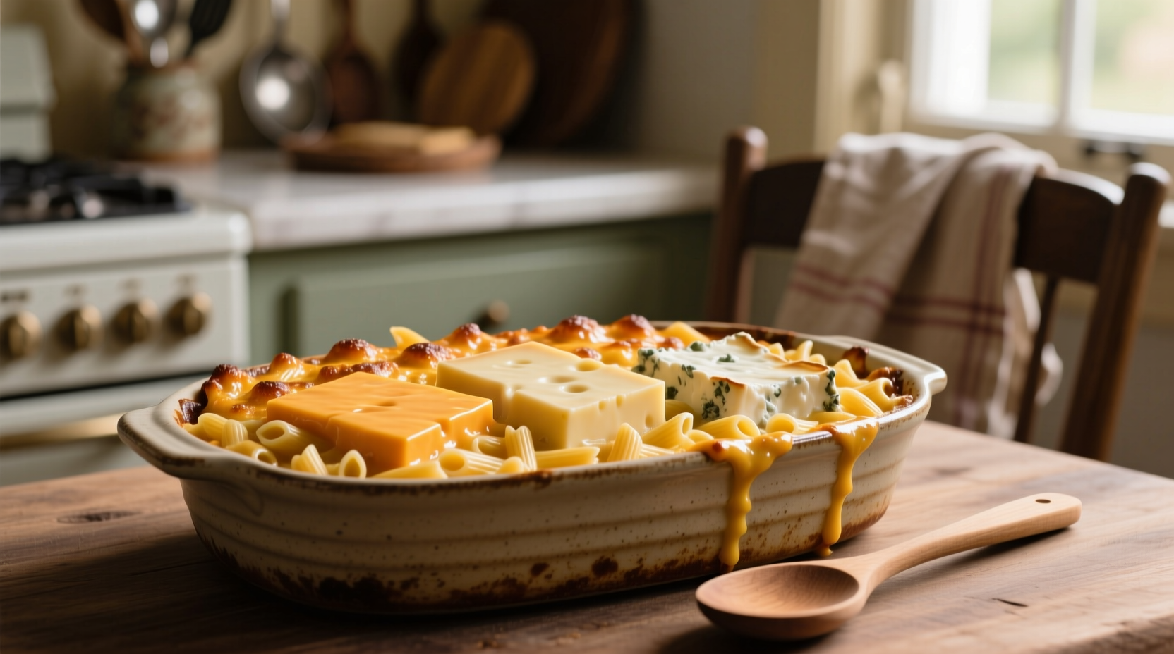 Three cheese types for homemade mac and cheese recipe