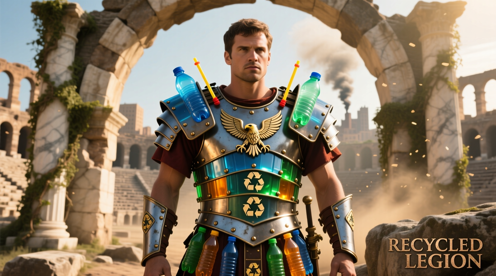 Roman-style armor made from recycled plastic containers
