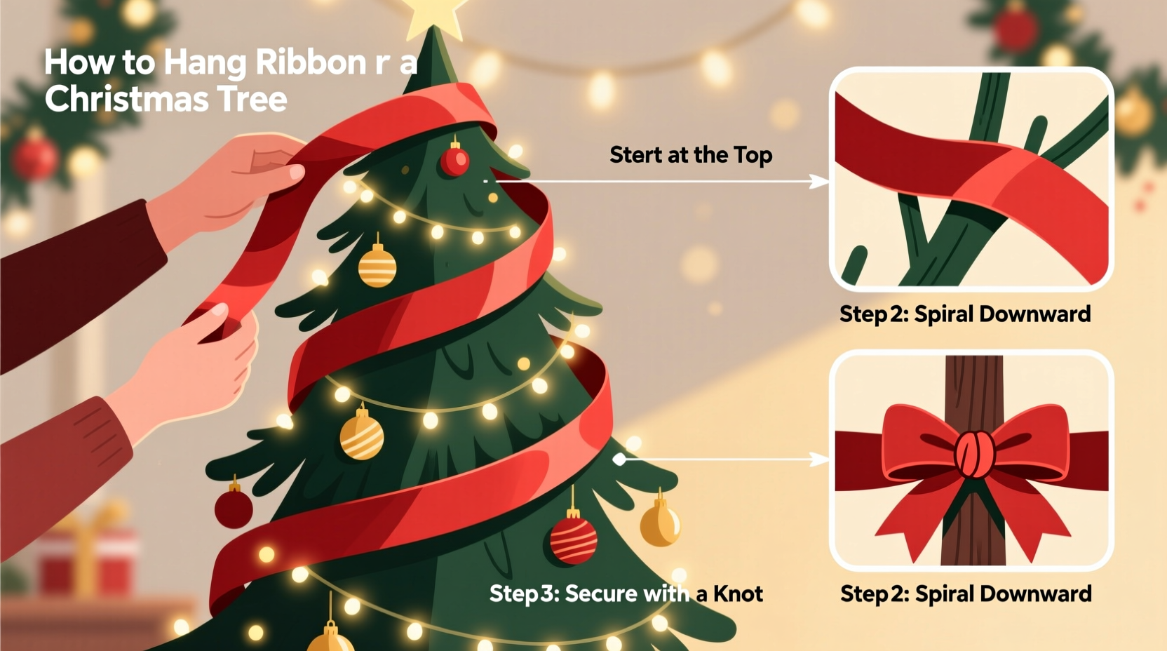 how do you hang ribbon on a christmas tree