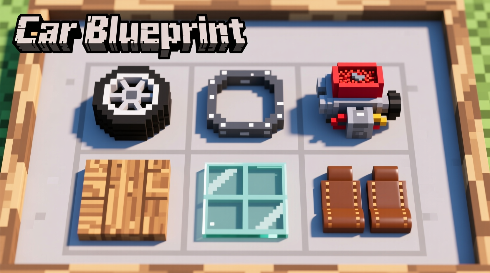 Minecraft car materials laid out on crafting grid