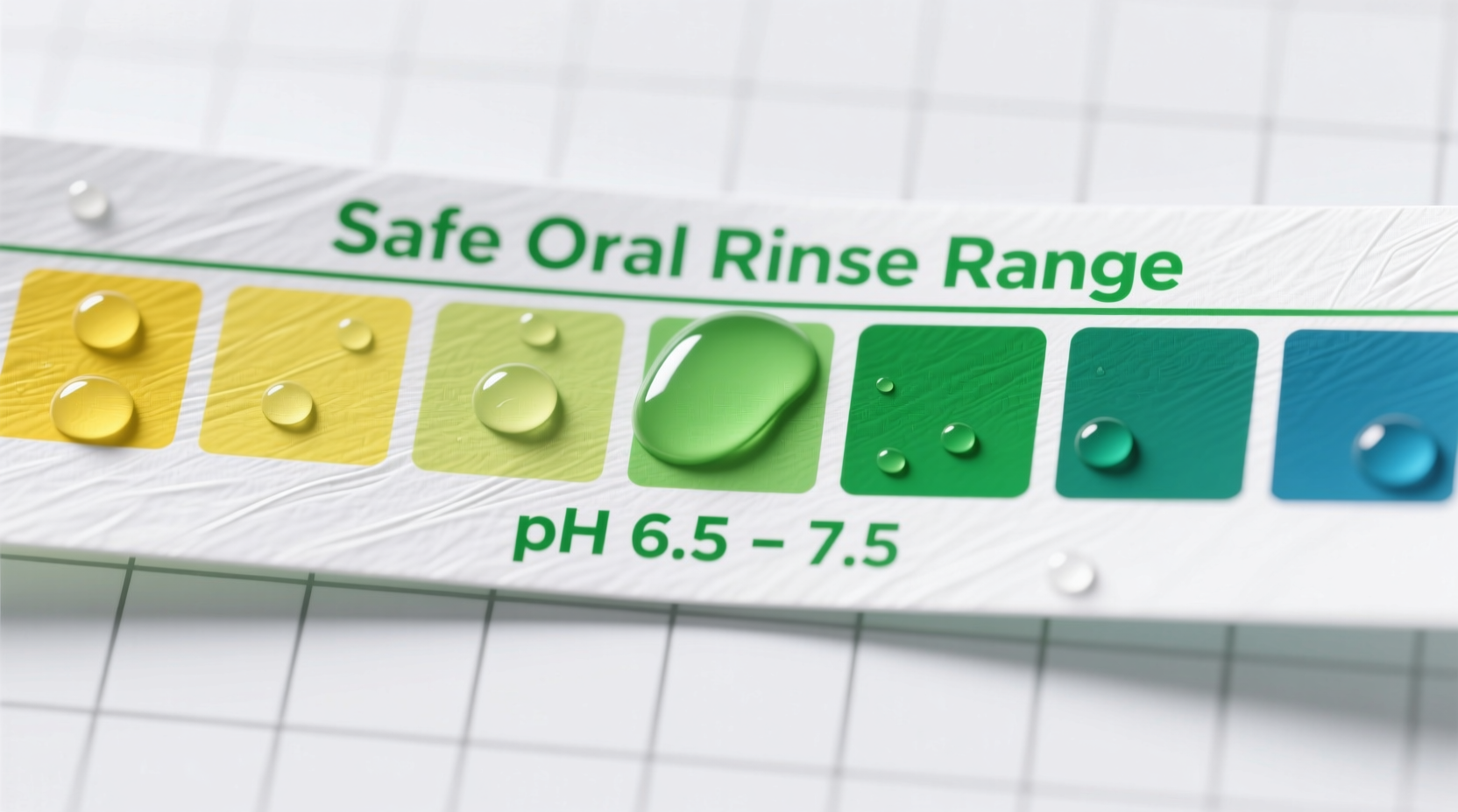 pH testing strips showing safe oral rinse range