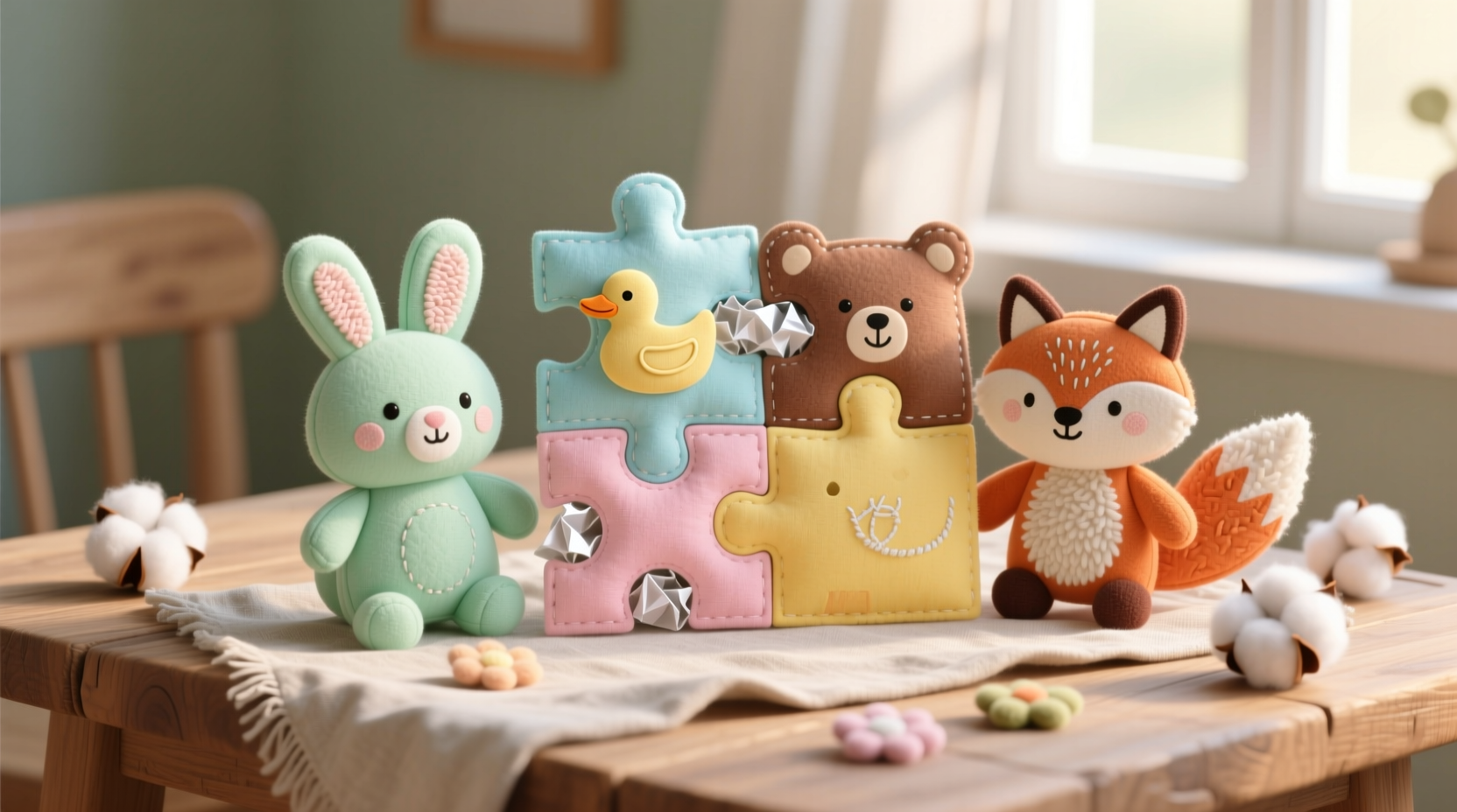 Handmade fabric puzzle toy with crinkle paper