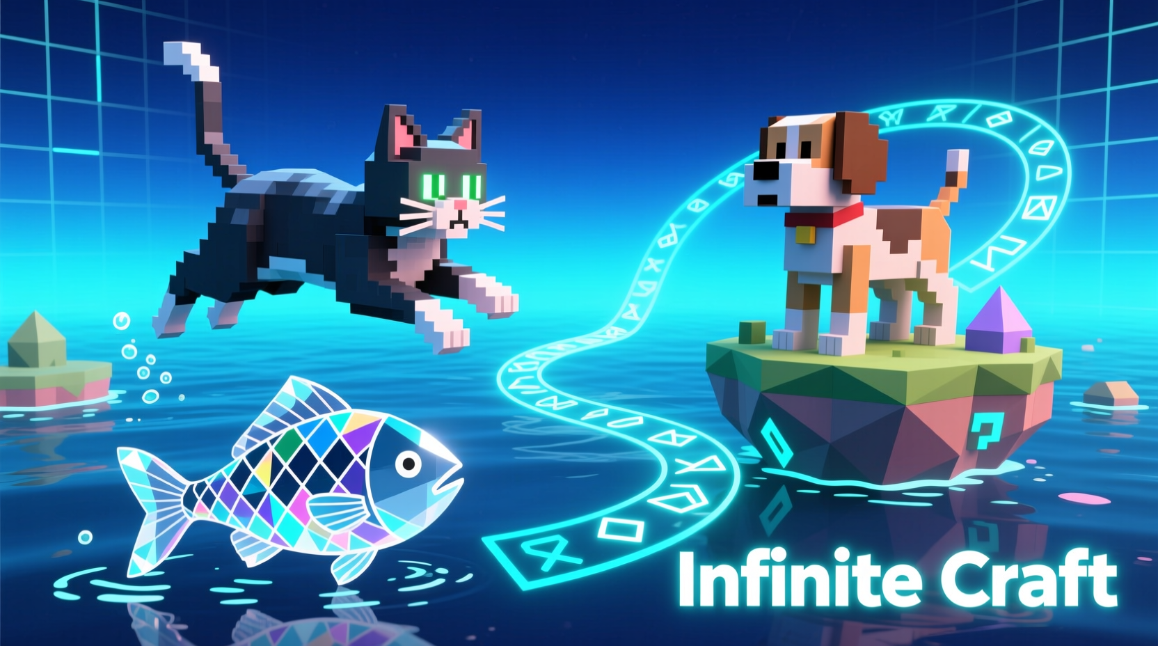 Collage showing Cat Dog and Fish elements in Infinite Craft