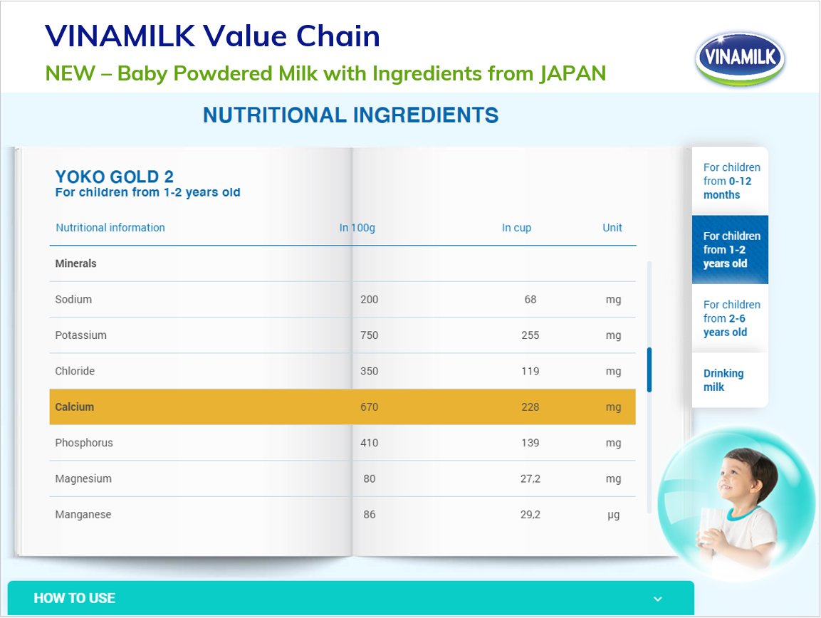 Factory price Baby Powdered Milk Vinamilk Yoko Good Nutrition from Japan Step 2 For Children 1-2 years old 850g x 12 tins GMP