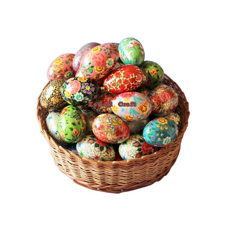 新设计多彩印度手绘木制复活节装饰鸡蛋2022