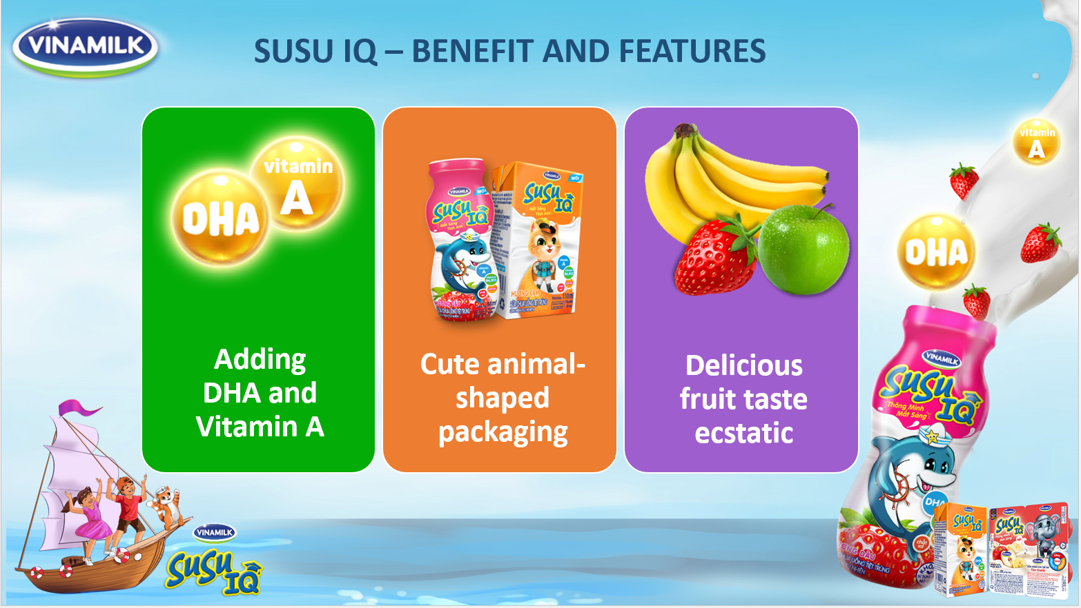 Drinking Yogurt - Vinamilk - Susu IQ Brand - for Kid - Orange Flavor - Bottles 80ml X 48 Per Carton 0.08 % Fat GMP, HALAL, ISO,