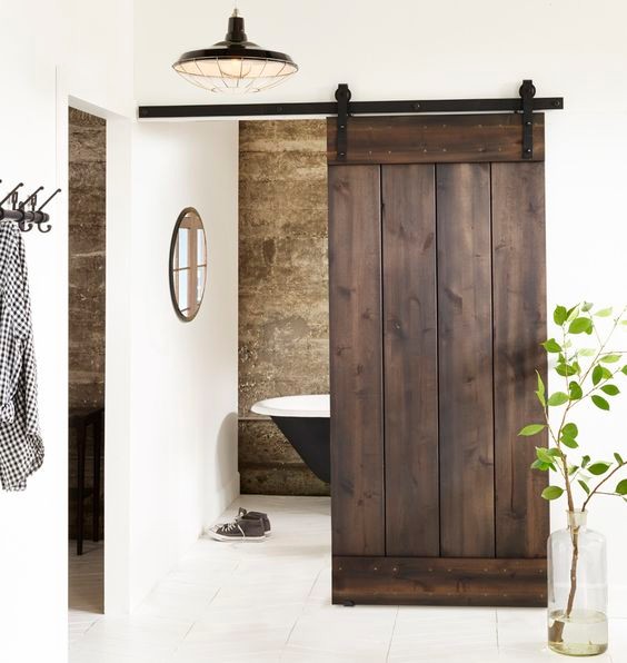 Rustic Style V-Groove Knotty Alder Interior Sliding Plank Barn Doors with Hardware