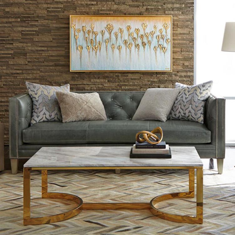 Living Room Furniture Design Iron Leg and Stainless Steel Frame Artificial Marble Tea Coffee Table