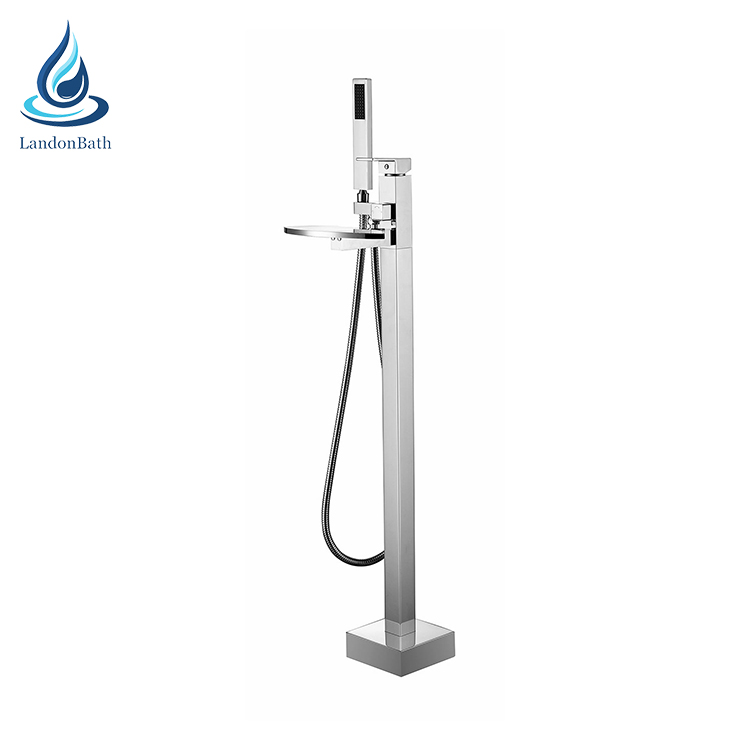 Freestanding Tub Filler Waterfall Bathtub Faucet Floor Mount Brass Bathroom Faucets with Hand Shower room
