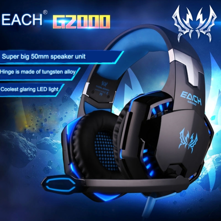 KOTION EACH G2000 PCゲームヘッドホン低強勢頭ヘッドホンLED発光イヤホン (青) Kotion EACH G2000 ステレオゲーミングヘッドセット重低音