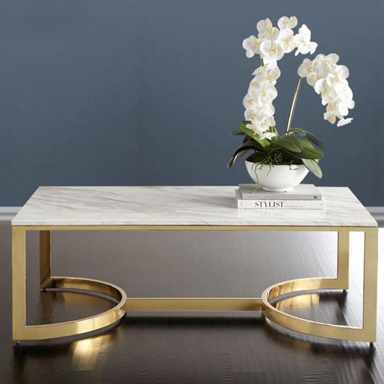 Living Room Furniture Design Iron Leg and Stainless Steel Frame Artificial Marble Tea Coffee Table