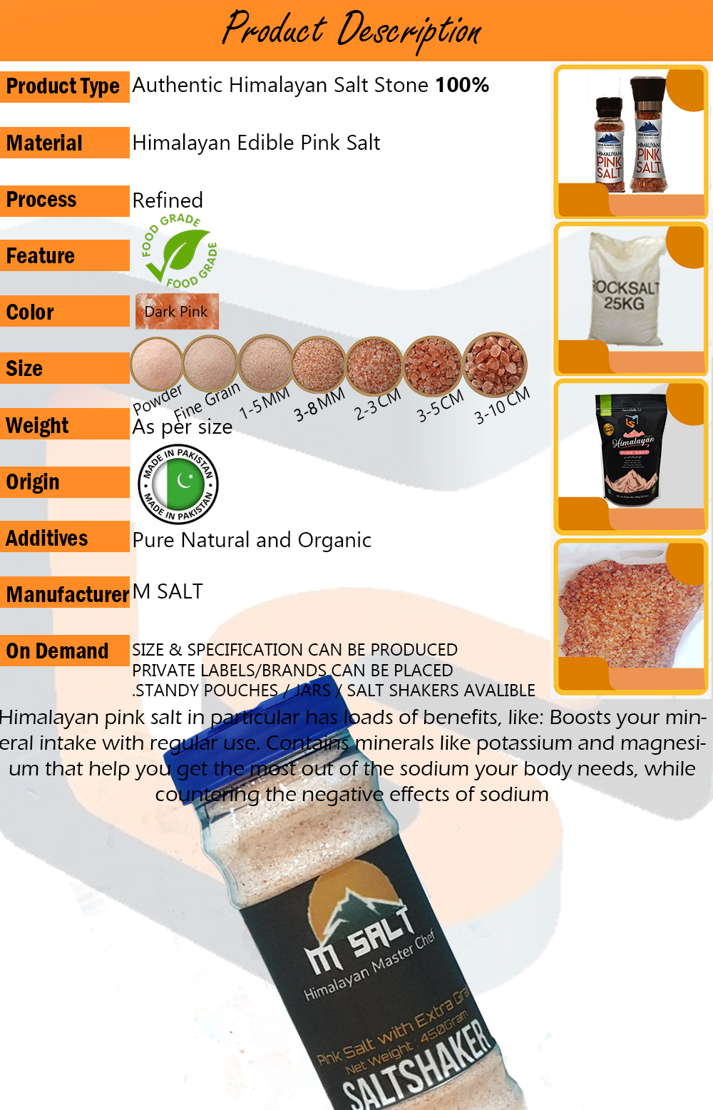 HIMALAYAN RED SALT GRANULATES/GRAIN/COARSE/2-5 MM/EDIBLE GRADE