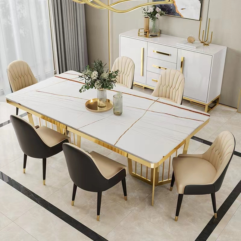 Luxury Nordic Modern Design Rectangle Marble Dining Table With 4 Seater 6 Chairs Dining Room Sets Furniture