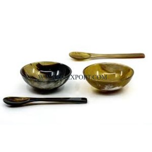 Ice Cream Serving Bowl With Two Spoon Buffalo Horn Server Ware Bowl and Dish Home Dining Table Finest Quality Food Mixing Bowl
