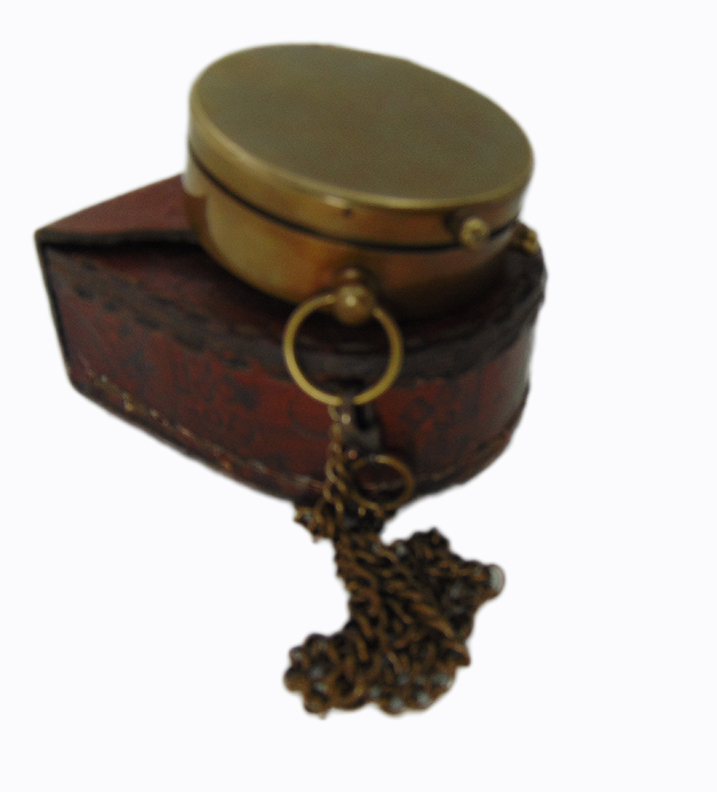 Nautical Antique Brass Compass with Leather Cover - Classic Maritime Navigation Tool and Collectible