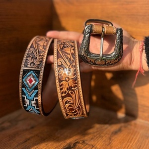 Cowboy beaded Belt With Floral Embossed Design & Best Quality Leather Top Wholesale Manufacturer For Men & Women