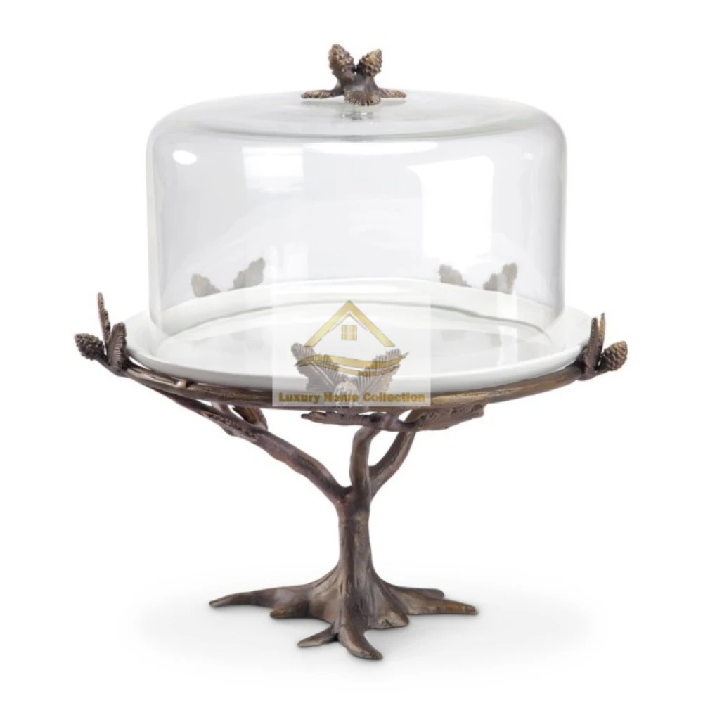 tree stem & root designer base with glass cake cover brass antique finished metal hand cast cake stand for decoration