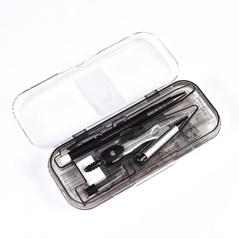 Automatic pencil eraser compass lead ruler multifunction stationery school kids math geometry set