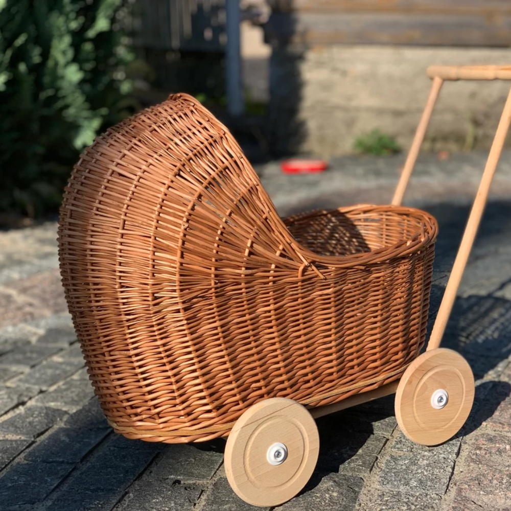 Vietnam Wholesales Carriage Children's Room Decoration Stroller Wicker Dolls Pram Kids Toys Manufacture Rattan Kids Furniture